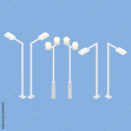 A park and street lamps isometric set