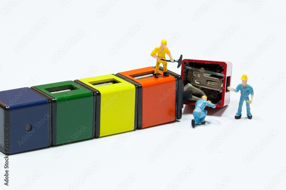 Obraz premium Under construction and teamwork concept - construction workers performing repair broken parts