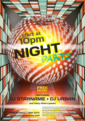 Vector night party invitation disco style. Vector template graph