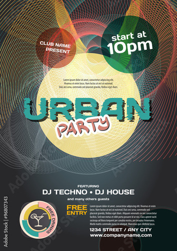Vector night party urban invitation. Vector template graphic