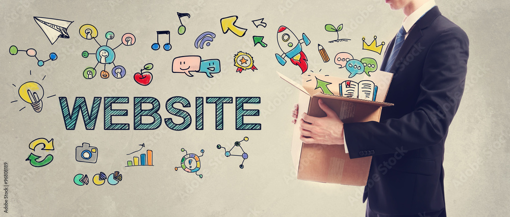 Website concept with Businessman holding a box Website concept with Businessman holding a box