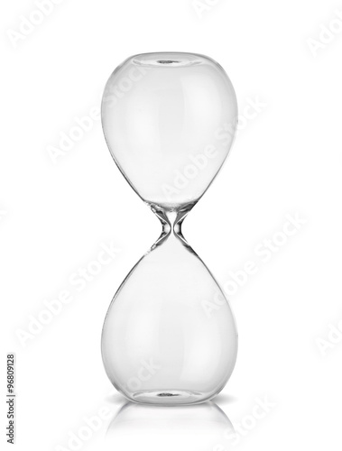 Empty hourglass isolated on white background photo