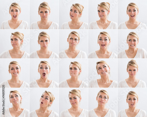 Collage Of Woman With Various Expressions photo