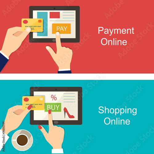 Set of flat design vector illustration concepts shopping online and payment online