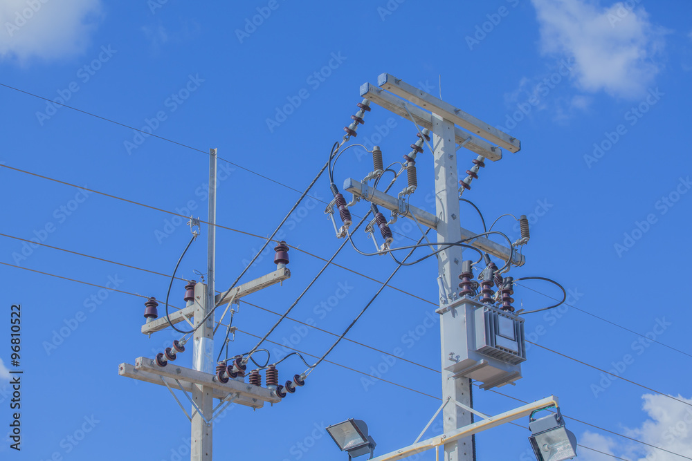 electricity post with clear blue sky electricity post with clear blue sky