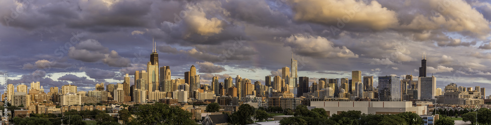 Chicago Downtown panorama with dramatic sky Chicago Downtown panorama with dramatic sky
