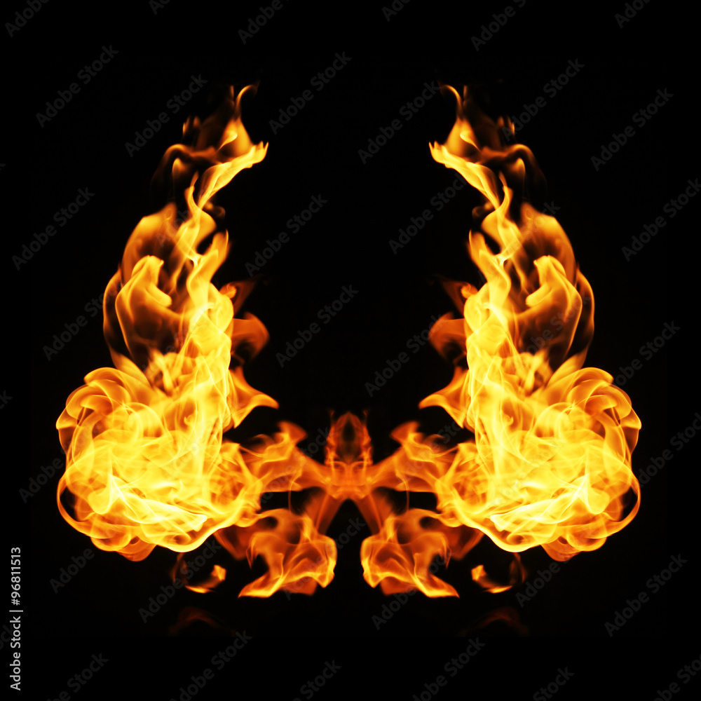 Fototapeta premium Fire flames collection isolated on black background