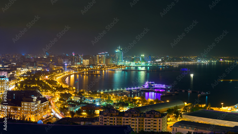 Night view of the city of Baku - the capital of the Republic of Azerbaijan Night view of the city of Baku - the capital of the Republic of Azerbaijan