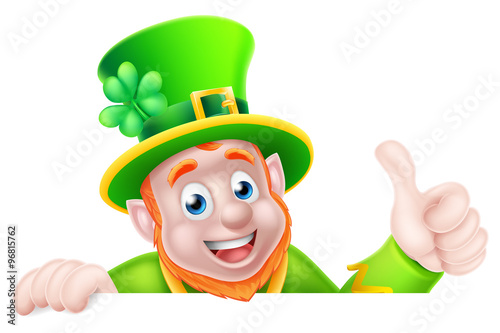 Cartoon Leprechaun Peeking Over Sign photo