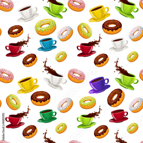 Vector seamless pattern with donuts and coffee