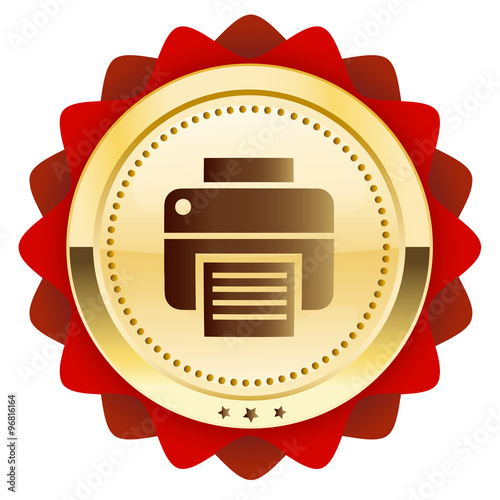 Print seal or icon with printer symbol. Glossy golden seal or button.