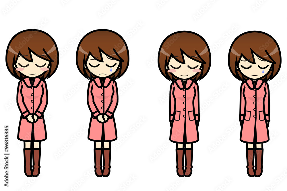 シンプルキャラクター 会話 表情イラスト集 冬服 コート 女性 謝罪 Stock Illustration Adobe Stock