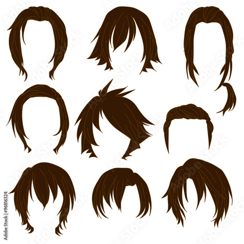 Hair styling for woman drawing Brown Set 3. illustration isolated on white Background