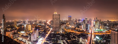 Panorama view of Bangkok city with Chaopraya river