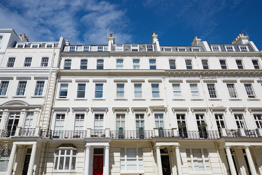 White luxury houses facades in London, english architecture