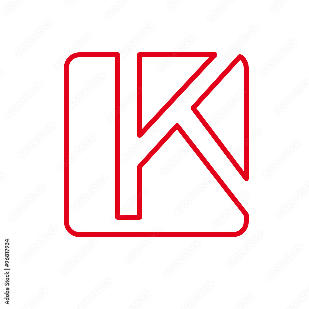 Vector initial letter K. Sign made with red line Vector initial letter K. Sign made with red line