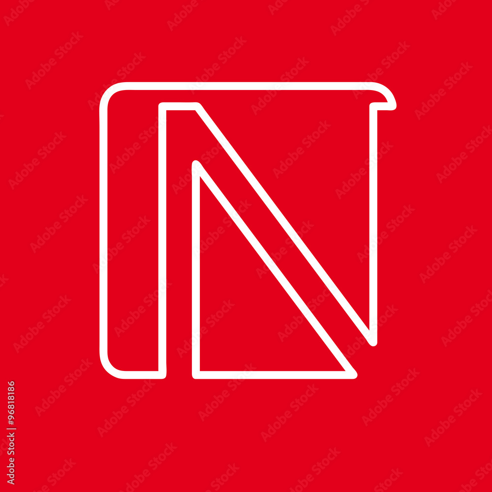 Vector initial letter N. Sign made with red line Vector initial letter N. Sign made with red line