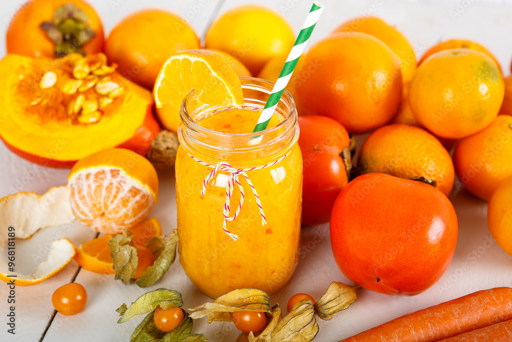 Orange smoothie with pumpkin, persimmon and carrot