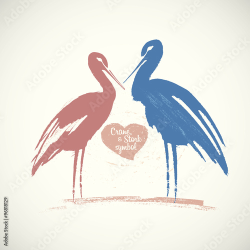 Symbolic image of a bird - a stork or crane. Drawn by hand, converted in vector illustration.