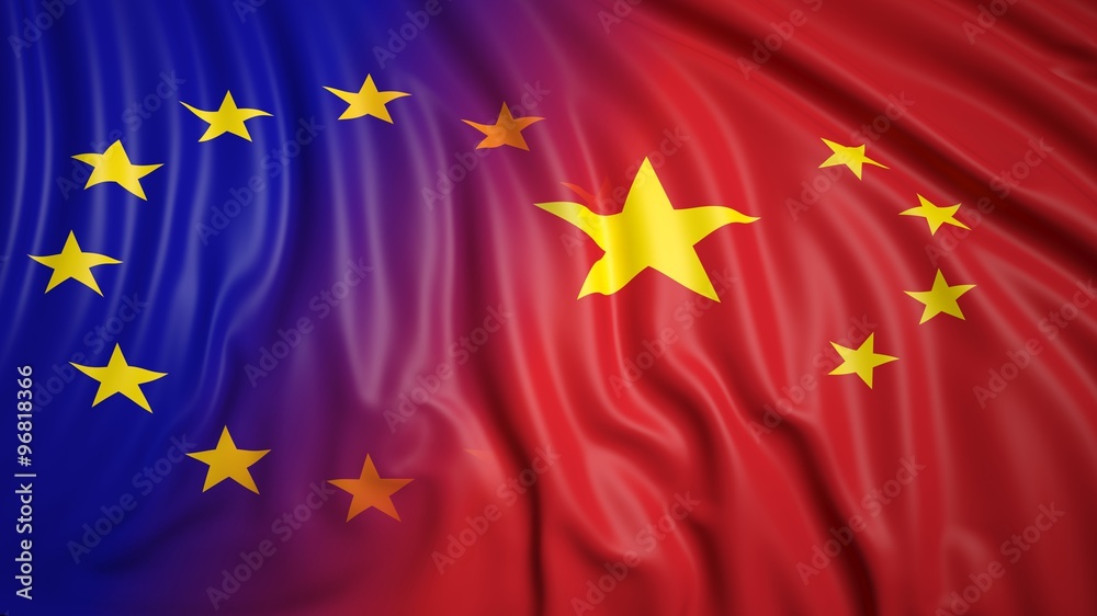 Fototapeta premium EU and Chinese flags