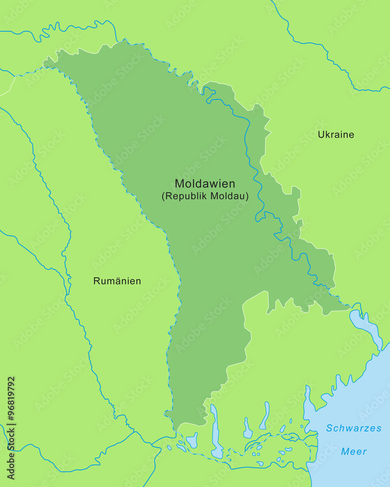 Karte von Moldawien - Grün (mit Beschriftung)