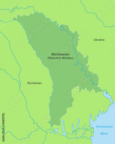 Karte von Moldawien - Gr  n  mit Beschriftung 