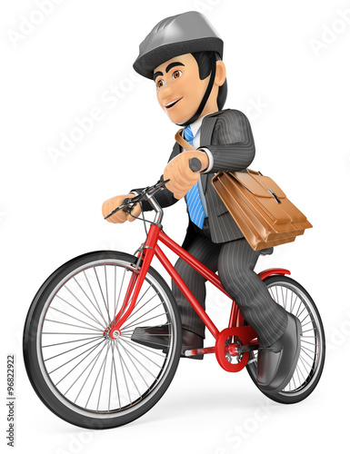 3D Businessman going to work by bike © Texelart