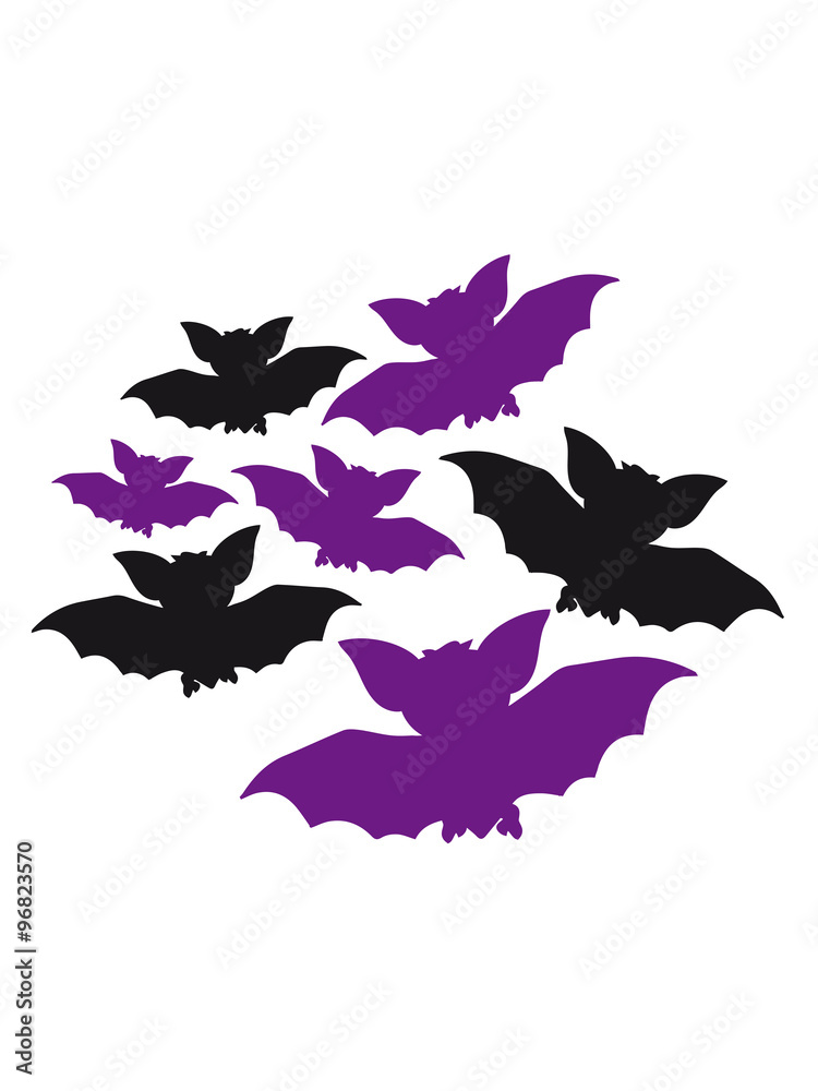 halloween silhouette pattern design swarm flying horror black purple bat