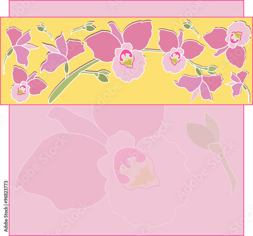 Card with pink orchid flowers. Vector background with Flowers
