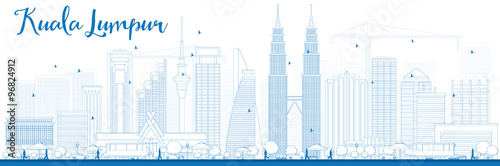 Outline Kuala Lumpur Skyline with Blue Buildings. Some elements have transparency mode different from normal