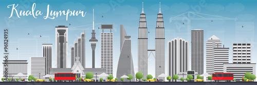 Kuala Lumpur Skyline with Gray Buildings and Blue Sky. Some elements have transparency mode different from normal