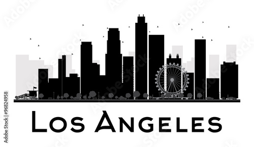Los Angeles City skyline black and white silhouette. Some elements have transparency mode different from normal