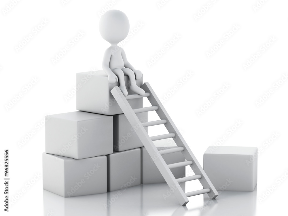 3d White people climbing ladders to get to the top. 3d White people climbing ladders to get to the top.