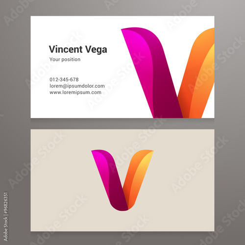 Modern letter v twisted Business card template