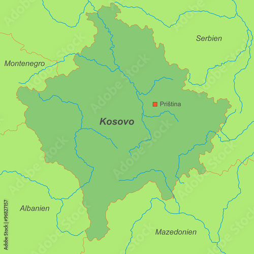 Kosovo in Gr  n  beschriftet 