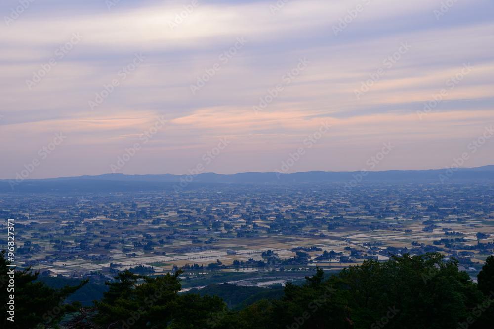 Landscape of Tonami Plain in Toyama, Japan