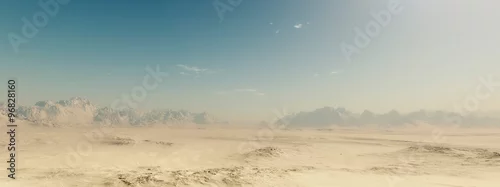 Obraz Piaskowaty pustynia krajobraz z niebieskim niebem.