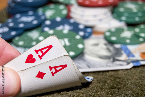 poker chips with dollars close-up