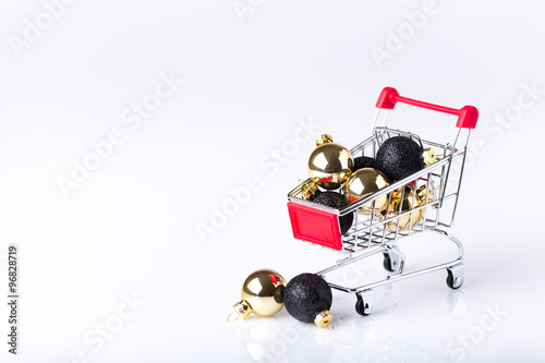 christmas shopping cart with balls