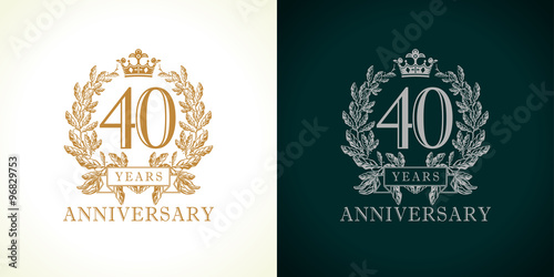 40 anniversary luxury logo. Template logo 40th royal anniversary with a frame in the form of laurel branches and the number forty.