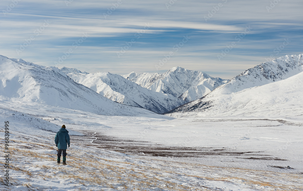 Beautiful winter landscape, Altai mountains Russia.