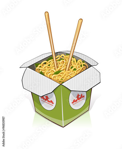 Fast food. Chinese noodles in take out container. Eps10 vector