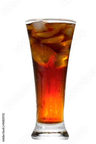 Glass of cola on the white background