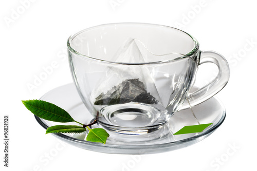 the tea bag in a Cup isolated on white