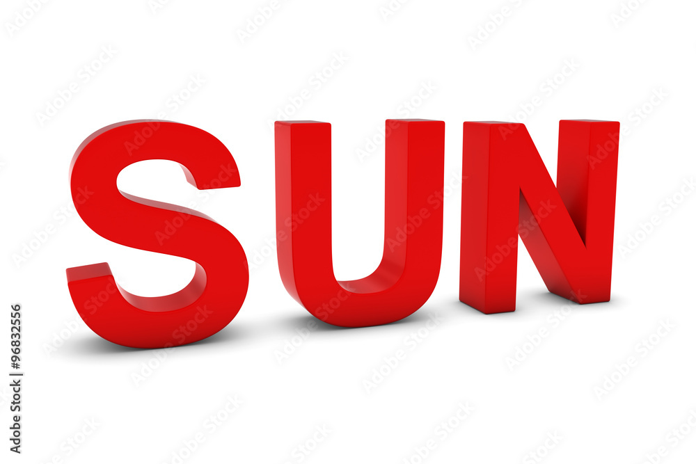 SUN Red 3D Text - Sunday Abbreviation Isolated on White SUN Red 3D Text - Sunday Abbreviation Isolated on White