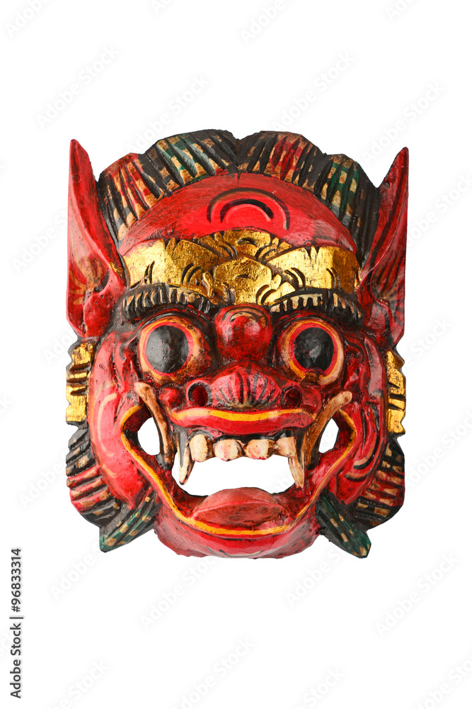 native Reusachtig Bestrating Stockfoto Asian traditional wooden red painted demon mask on white | Adobe  Stock