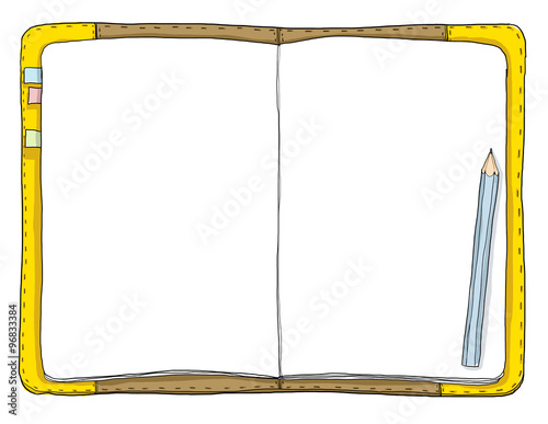 vintage notebook and blue pencil art painting cute illustration
