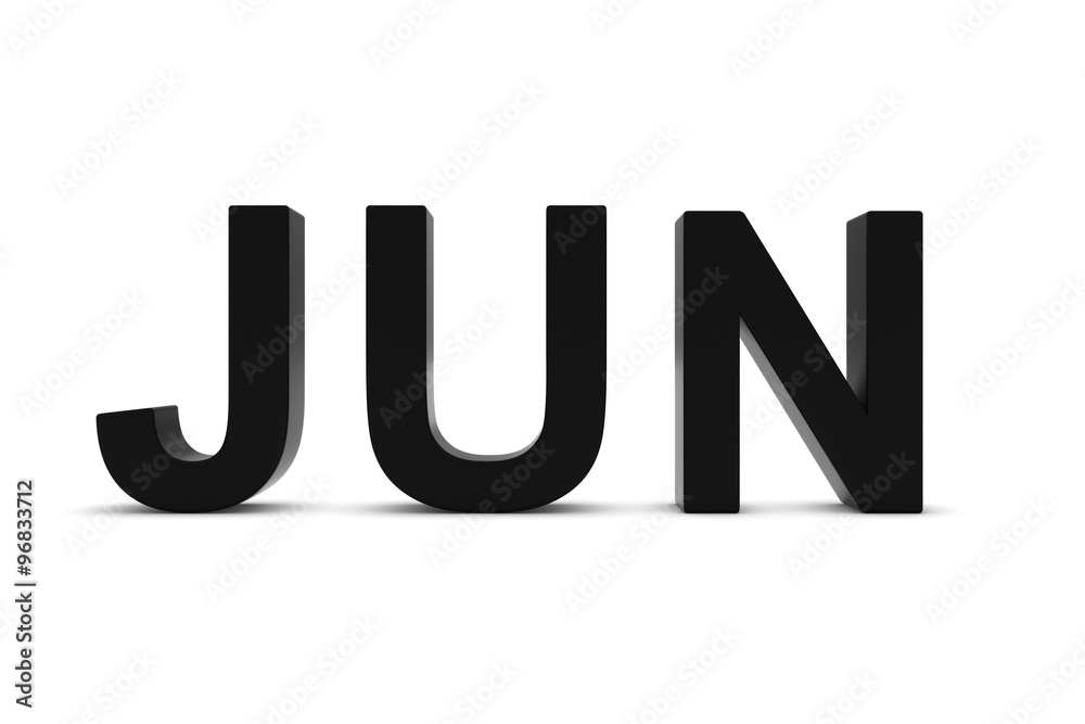 JUN Black 3D Text - June Month Abbreviation on White JUN Black 3D Text - June Month Abbreviation on White