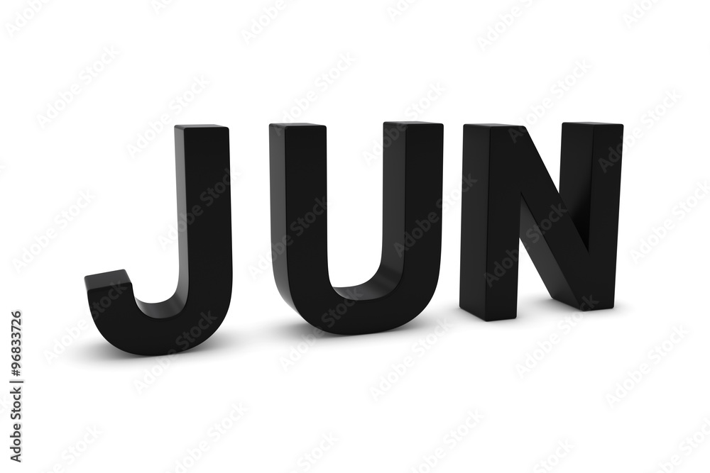 JUN Black 3D Text - June Month Abbreviation on White JUN Black 3D Text - June Month Abbreviation on White