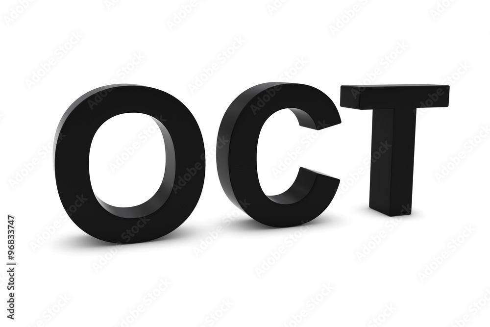 OCT Black 3D Text - October Month Abbreviation on White OCT Black 3D Text - October Month Abbreviation on White